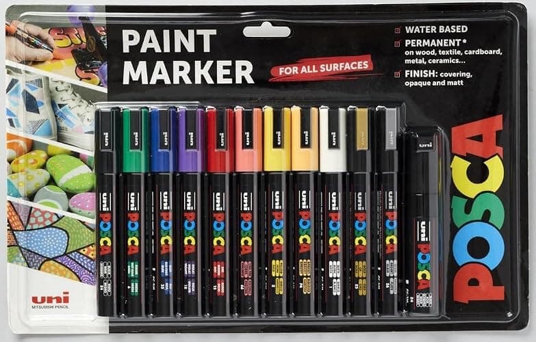 Posca - Standard PC-5M Acrylic Paint Pens (12pc), Multisurface Water Based Markers Ideal for Rock Painting, Canvas, Glass, Wood, Metal, Fabric, Colouring, Arts and Crafts - Image 1