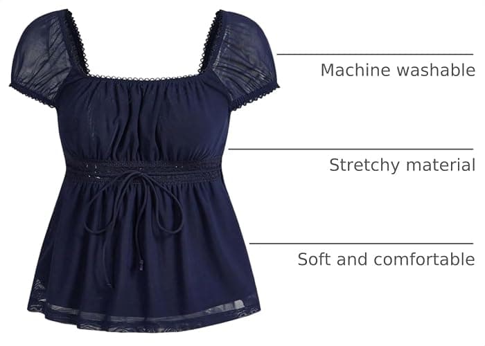 SOLY HUX Women's Short Sleeve Babydoll Tops Cute Summer Blouse | Peplum Top for Teen Girls, Square Neck, Lace Tops, Summer T Shirts thumbnail 4