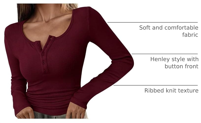 PRETTYGARDEN Women's Fall Long Sleeve Henley T Shirts | Soft Ribbed Knit, Button Up, Slim Fitted, Layering Tops, Plain Basic Tee, Trendy Casual, Spring Outfits, Fashion Clothing thumbnail 4
