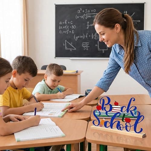 Back to School Metal Sign Table Decorations for Home Office Shelf Tabletop | First Day of School Classroom Teacher Party Supplies Freestanding Metal Word Sign 9.8x5.5 Inch thumbnail 6