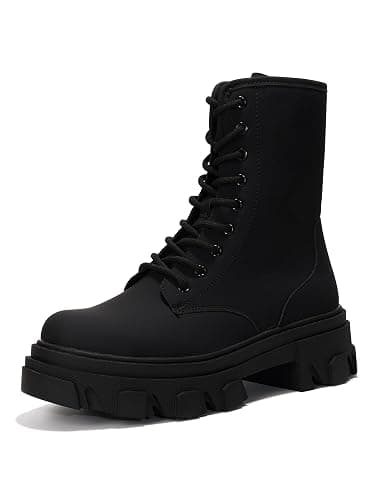 Women's Chunky Heel Combat Boots Platform Ankle Booties, Lace Up Fall Winter Streetwear Fashion Boots, Comfortable Block Heel (Chrisley) - Image 1