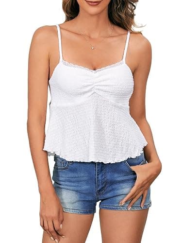 SOLY HUX Women's Peplum Tops Summer Casual Ruched Flowy Going Out Top Spaghetti Strap Tank Camisole thumbnail 4