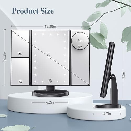 HUONUL 2X/3X/10X Magnifying Vanity Mirror with Light, Trifold Makeup Mirror | Touch Dimming, Dual Power, Clear View for Makeup, Skincare. Dorm Room Essentials. Birthday Gifts for Women, Mom, Wife, Girls thumbnail 6