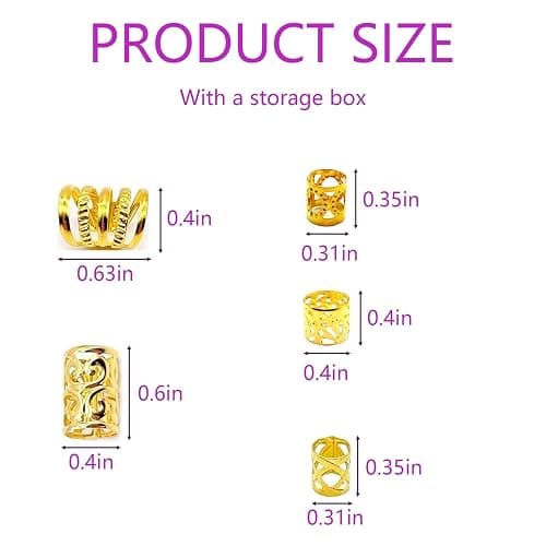 Gold Hair Jewelry Braid, Tuefuzy 100 Pcs Hair Dreadlock Accessory, Metal Gold Braids Rings Cuffs Clips for Dreadlock Accessory Jewelry Decorations thumbnail 3
