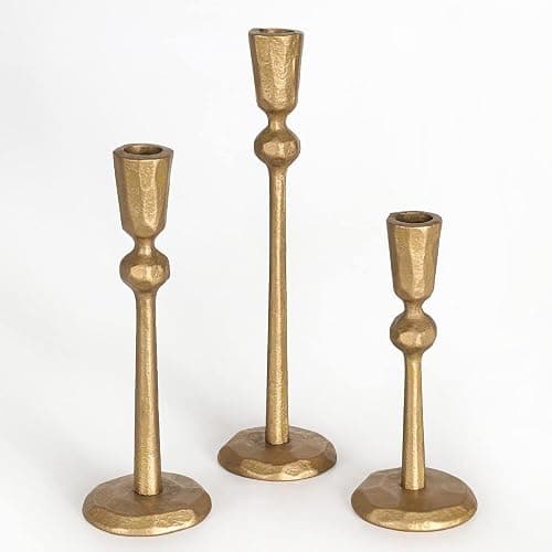 Antique Brass Iron Taper Candle Holder - Set of 3 Decorative Candle Stand, Candlestick Holder for Wedding, Dinning, Party - Image 1