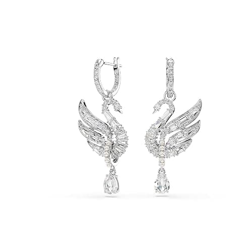 Swarovski Swan earrings, Swan, White, Rhodium finish - Image 1