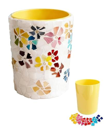 YUCHIYA DIY Glass Mosaic Pen Holder Craft Kit - Complete Materials Package for Beginners, Personalized Handmade Gift for Birthdays Holidays, Educational Art Set Develops Hands-On Skills (Blossoms) - Image 1