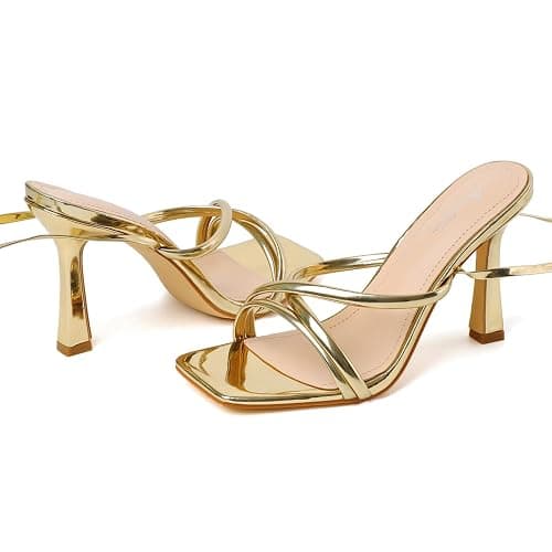 Mostrin Womens Sandals Strappy Heels for Women Lace Up Square Open Toe Heels Tie Up High Heeled Sandals for Prom, Party, Daily Wear thumbnail 8