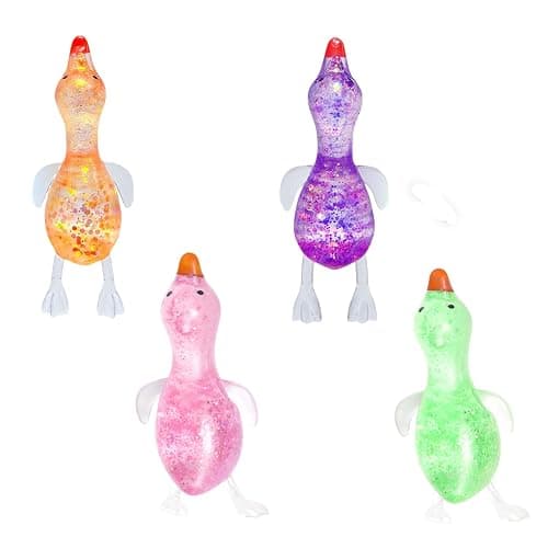 Squishy Stress Relief Animal Toys - 4pcs Colorful Glitter Fidget Toys, Cute Soft Squeeze Toys, Moldable Sensory Toy for Adult, Kids, Party Favors Anxiety Relief Squishy Toys(Duck) - Image 1