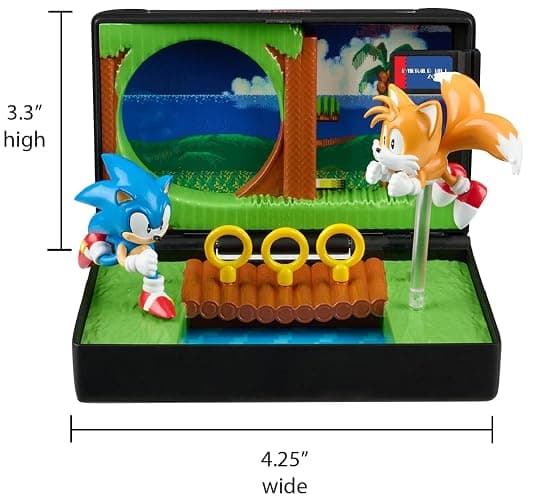 Console Heroes Sonic The Hedgehog 2 Collectible Diorama Playset – Mini Sonic & Tails Figures with Emerald Hill Zone Scene – Retro SEGA Genesis Cartridge thumbnail 2
