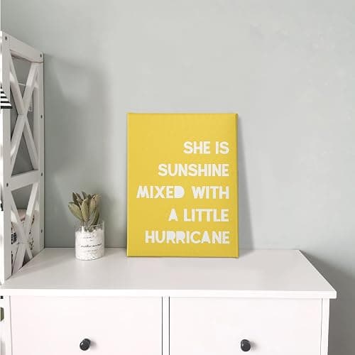PHAMTE Girls Bedroom Wall Decor,She Is Sunshine Mixed With a Little Hurricane Girls Room Wall Art,Sunshine Print Framed Canvas Painting Artwork Girl Room Bedroom Home Nursery Playroom 11x14 (Yellow) thumbnail 4