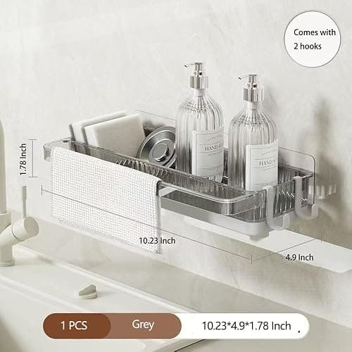 Kitchen Organizer Rack, Partitioned Storage with Hooks, Large - Capacity & Multi - Functional for Space - Saving Kitchen Solution(Grey) thumbnail 2