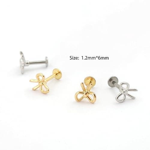 Zynova 16G Bowknot Cartilage Stud Earrings for Women Simple Stainless Steel Bow Flat Back Studs Earrings Labret Lip Rings Cartilage Piercing Jewelry thumbnail 6