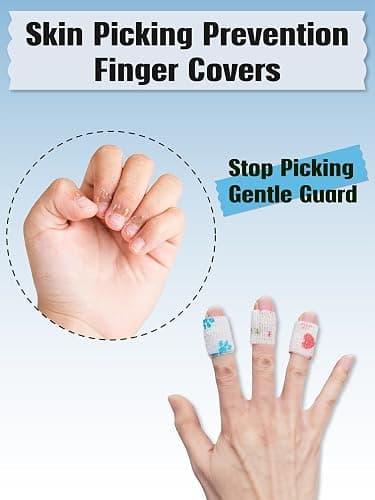 Skin Picking Prevention Finger Covers with Self Adhesive Bandage Wrap - Flexible Comfort Anti-Picking Caps for Dermatillomania, Nail Biting & Cuticle Protection thumbnail 2
