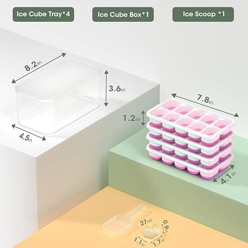 DOQAUS Ice Cube Tray with Lid and Bin,4 Pack Ice Cube Trays for Freezer | Silicone,Stackable.Easy Release Trays with Storage Bin & Scoop. Ideal for Freezer, Kitchen, RV, Cocktail, Coffee. thumbnail 2