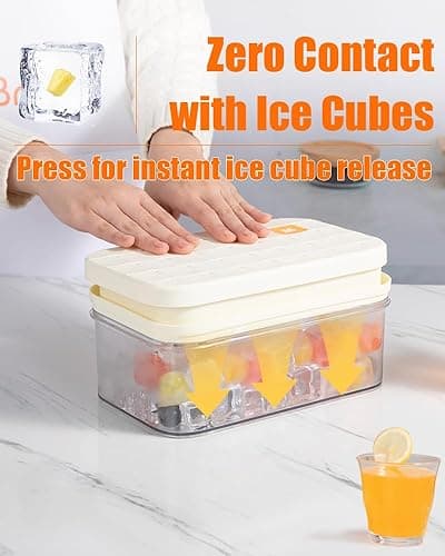 Brigii Ice Cube Tray with Lid&Bin, Ice Cube Mold with 56 Cubes, Stackable Ice Trays for Freezer with Easy-Release Silicone Bottom, for Drinks, Coffee, cocktail - White thumbnail 3
