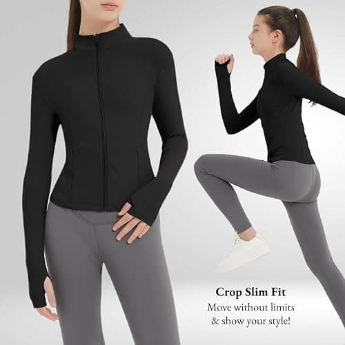 EXARUS 2 Pack Girls Cropped Athletic Jacket Slim Fit Lightweight Zip Up with Zip Pockets Active Horse Riding Yoga thumbnail 3