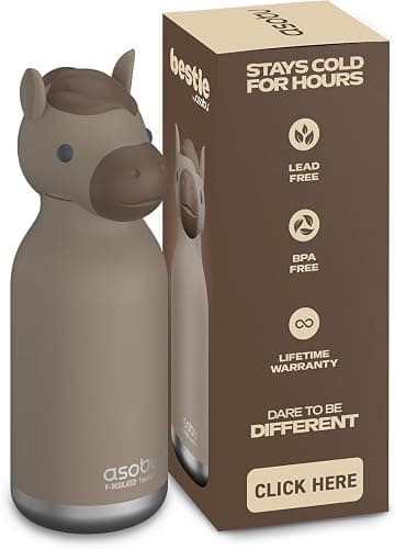 asobu Bestie Bottle Insulated Stainless Steel Water Bottle with Detachable Soft Animal Head Fun Drinking For Kids and Teens with Flexible Reusable Straw 16 Ounce (Horse) - Image 1