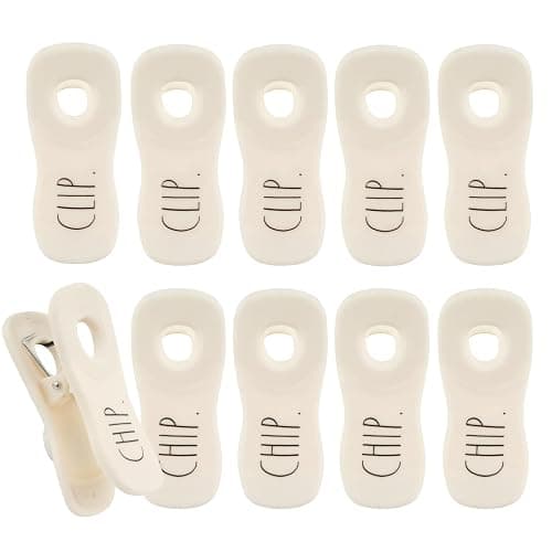 Rae Dunn Bag Clips with Magnet - Chip Clips, Food Storage with Air Tight Seal Grip for Bread, Snack and Food Bags, Pack of 10, White - Pack of 10 - White - Image 1