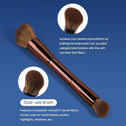 MAANGE 20 PCS Makeup Brush Set with Bag, Double-ended Kabuki Brush Foundation Contour Brush for Liquid Powder Concealer Eye Shadows Cream Cosmetics Blending Blush Face Makeup Tools (Brown) thumbnail 7