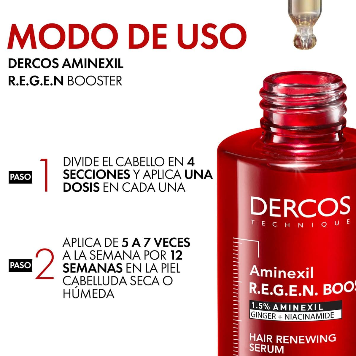 Vichy DERCOS Aminexil Clinical R.E.G.E.N Booster, Primer Sérum Regenerador Capilar, Reduce la Caída del Cabello y Estimula su Crecimiento, Para Todo Tipo de Cuero Cabelludo, 90 ml thumbnail 6