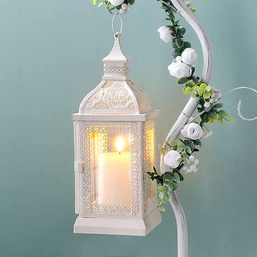 TRIROCKS Rustic Style Metal Candle Lantern 13'' High Decorative Outdoor Lantern Candle Holder with Tempered Glass for Home Living Room Garden Patio Parties Indoors Outdoors (Cream) thumbnail 3