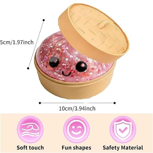 Dumpling Squishies, Glitter Dumpling, Glitter Dumplings Squishy with Box, Dumplings Sensory Squeeze Toy for Stress Relief Stretchy Desk Toys (Pink-1) thumbnail 3