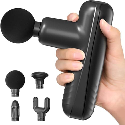 PENJOY Mini Massage Gun, Powerful Handheld Muscle Massager for Muscle Relaxation, Deep Tissue Percussion Small Massage Gun Travel Massager with 4 Massage Heads Silent Brushless Motor, Black - Image 1
