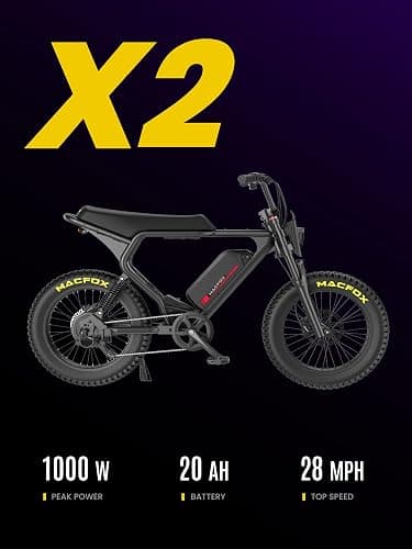 MACFOX Upgrade X2 Electric Bike for Adults, 1000W EBike with Hydraulic Brakes, 48V 20Ah Removable Battery 45 Mile Range, Hydraulic Brake E Bikesr, 20" Fat Tire Electric Bike (UL2849 & Class-3) thumbnail 2