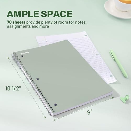 SUNEE Spiral Notebooks, 3 Pack, 1-Subject, College Ruled Paper, 8" x 10-1/2", 70 Sheets per Notebook, Assorted Aesthetic Colors Spiral Notebooks for School thumbnail 3