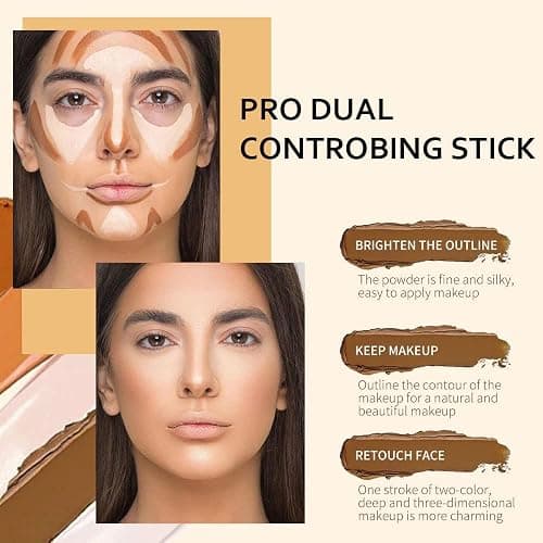 evpct 4 Colors Contour Stick Makeup Set, Cream Concealer Stick Contouring Palette Makeup Kit for Beginners, Nose Bronzer Sticks, Liquid Face Highlighter Make up contorno maquillaje, 01+03 thumbnail 2