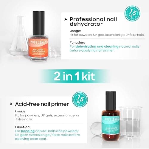 Modelones 2PCS Professional Natural Nail Prep Dehydrate & Bond Primer | Nail Primer Superior Bonding for Gel Nail Polish 15ml thumbnail 3