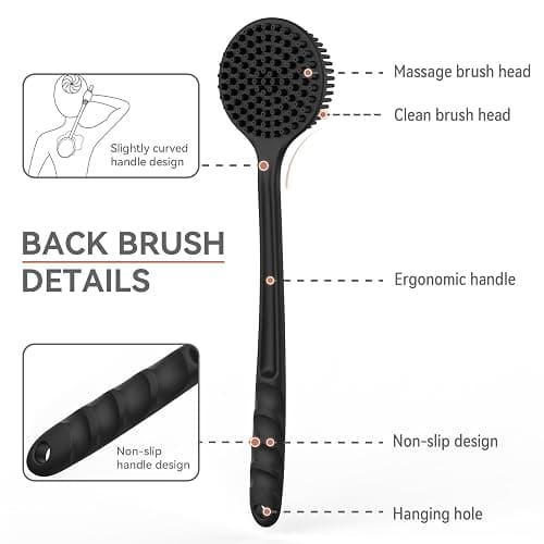 3 PCS Silicone Bath Brush Set,Back Scrubber & Body Brush & Face Brush Set, Super-Exfoliating & Lathering Body Scrubber, Shower Brush, Face Scrubber Combination for HomeBathroom Hotel Travel.(Black) thumbnail 3