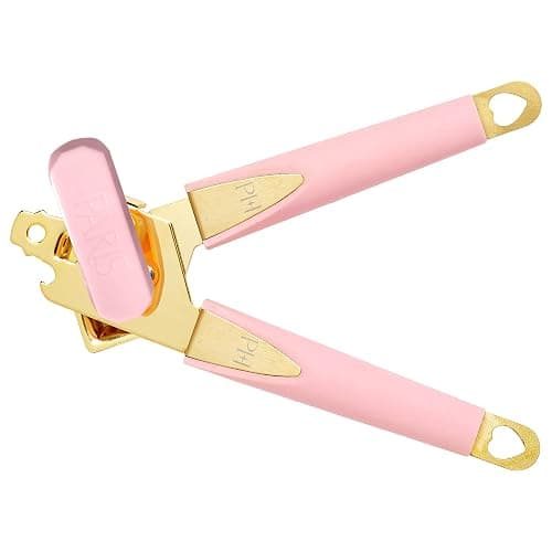Paris Hilton Can Opener with Built-In Bottle Opener, Easy-Turn Knob & Soft-Grip Handles for Iconic Kitchen Convenience, Pink and Gold - Image 1