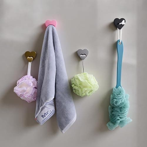 Qlirovix Self Adhesive Towel Hooks 4 Pack Pink Heart Shaped Wall Hooks, No Drill Stick on Hooks for Bathroom thumbnail 8