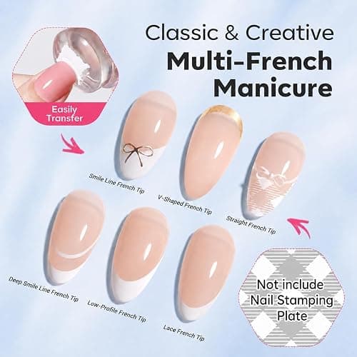 modelones French Tip Nail Tool 6Pcs Nail Stamp Silicone French Tips Stamp | with 2 Sizes Replacement Heads Nail Stuff for French Manicure Home DIY Salon with Jelly Stamper Scraper Nail Stamping Kit thumbnail 5