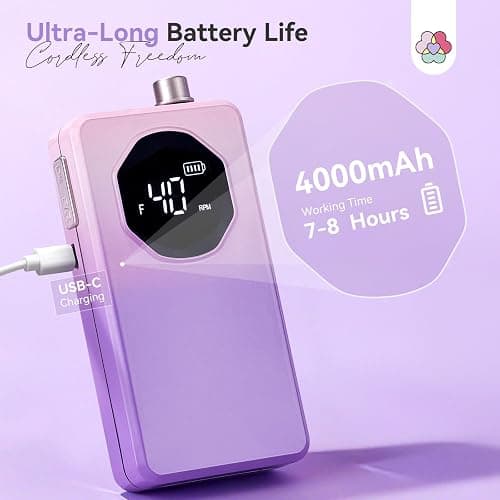 SAVILAND 2026 Nail Drill Professional: 40000RPM Electric Nail Drill 30S Fast Removal for Acrylic Nails Low Noise Electric Nail File Long-Lasting Manicure Pedicure Mobile Tech & Salon (Gradient Purple) thumbnail 4