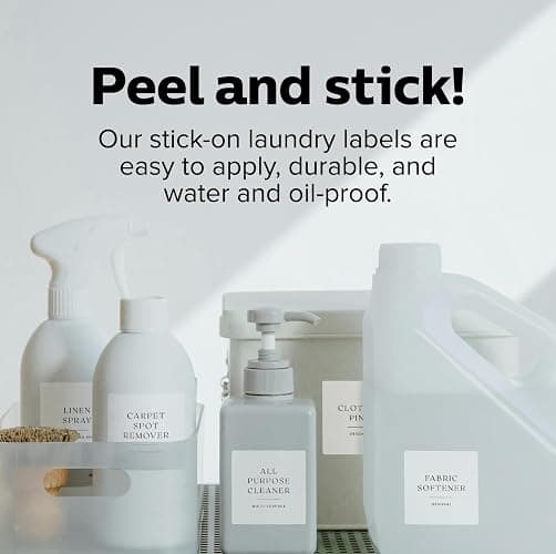 ThreeKin Collective Laundry & Home Organization Labels - 30 Waterproof & Reusable Stickers for Bottles, Jars, Containers | Easy Apply, Matte Minimalist Design | Dishwasher Safe, BPA-Free | USA-Owned thumbnail 3