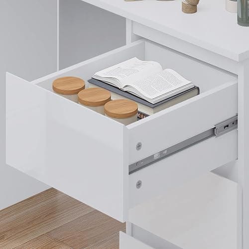 FWStyle Modern White Gloss 3 Drawer Dressing Table Home Office Desk Scandinavian Style Matt Frame thumbnail 8