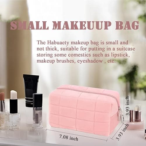 HABUAETY Makeup Cosmetic Bag Small Checkered Pouch Make Up Purse Bag Y2k Accessories - White thumbnail 4