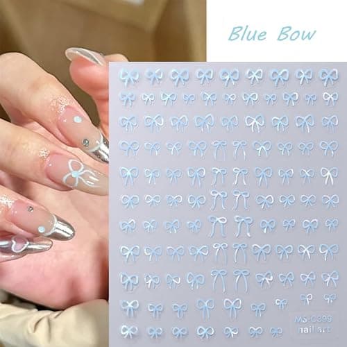 6-Pack Self-Adhesive 3D Bows & Ties Nail Decals - Pink, Black, White, Silver, Gold - French Simplicity DIY Nail Art thumbnail 5