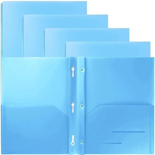 Youngever 6 Pack Heavy Duty Plastic Two Pocket Folders with 3 Prongs, Metal Prongs Fastener, Heavy Duty Plastic 2 Pocket Folder (Light Blue) - Image 1