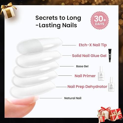 Beetles Gel Nail Kit Medium Almond with Nail Dehydrator and Primer, 576Pcs Half Matte Etch-X Gel Nail Tips Solid Nail Glue Mini Nail Lamp Acrylic Nail Tips Easy DIY Nail Extension Set Gift for Women thumbnail 2