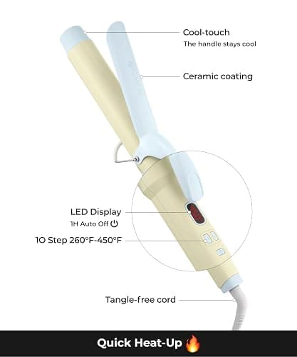 Curling Iron 1 1/2 Inch - 7.3" Long Barrel Ceramic Hair Curler for Blowout, Beach Waves - Curling Wand Designed for Long Hair - Marshmallow thumbnail 4