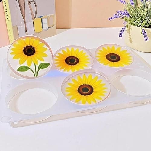 6-Cavity Deep Round Coaster Silicone Molds for Epoxy Resin, 4 Inches Coaster Resin Mold for Flower Bouquet Preservation thumbnail 2