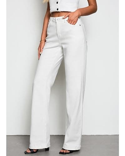 GRAPENT Womens Flare Jeans High Waisted Wide Leg Baggy Jean for Women Stretch Denim Pants thumbnail 3