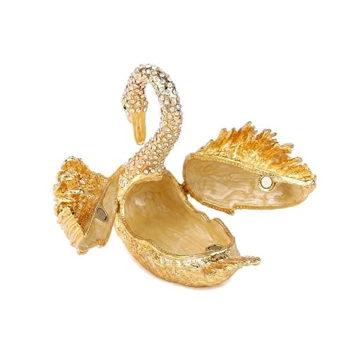Janshe Cul Golden Swan Trinket Boxes Hinged Hand-Painted Jewelry Box Animals Figurine Craft Ornaments Unique Gift for Home Decor thumbnail 5