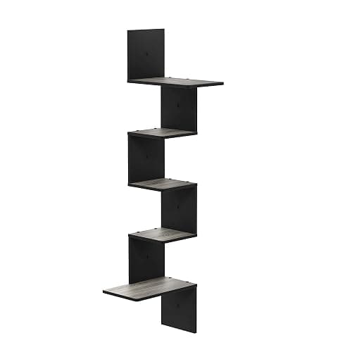 Furinno Rossi Wall Mounted Shelves, 5-Tier Rectangle, French Oak Grey/Black - Image 1