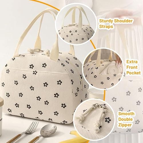 DIFLAX Sac Isotherme Repas, Lunch Bag Isotherme Femme, Sac À Lunch Isotherme Lunch Box Isotherme Glaciere Souple, Sac Repas Isotherme Femme Für Bureau Arbeit Déjeuner Étudiants(Blanc, 26x21x18cm) thumbnail 3