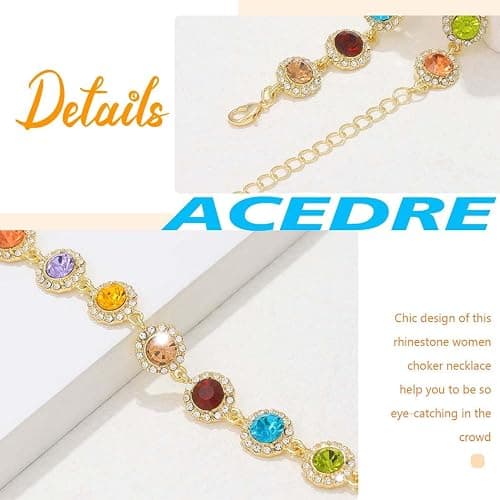 ACEDRE Colorful Crystal Choker Necklace Sparkly Rhinestone Chokers Necklaces Gold Chain Party Prom Neck Jewelry for Women thumbnail 5